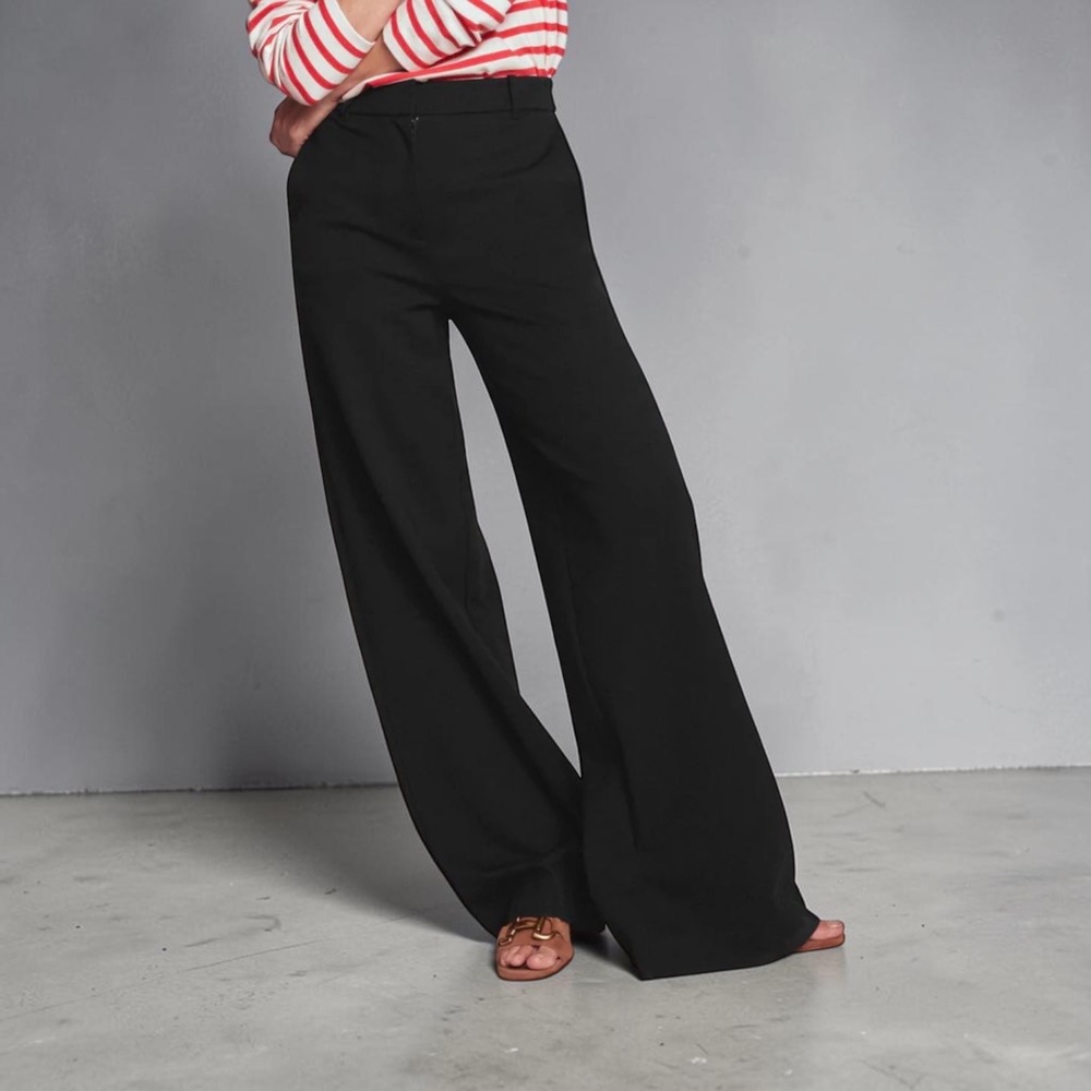 Boden Pants Women 8L Black Belgravia Ponte Wide Leg High Rise Trousers NEW